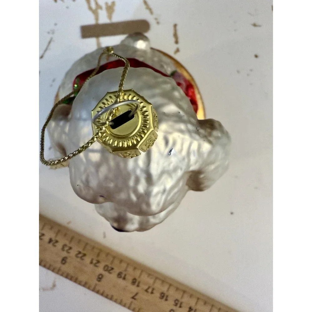 AMC Blown Glass Ornament Maltese Bichon Cockapoo White Puppy w Ribbon Basket IOB